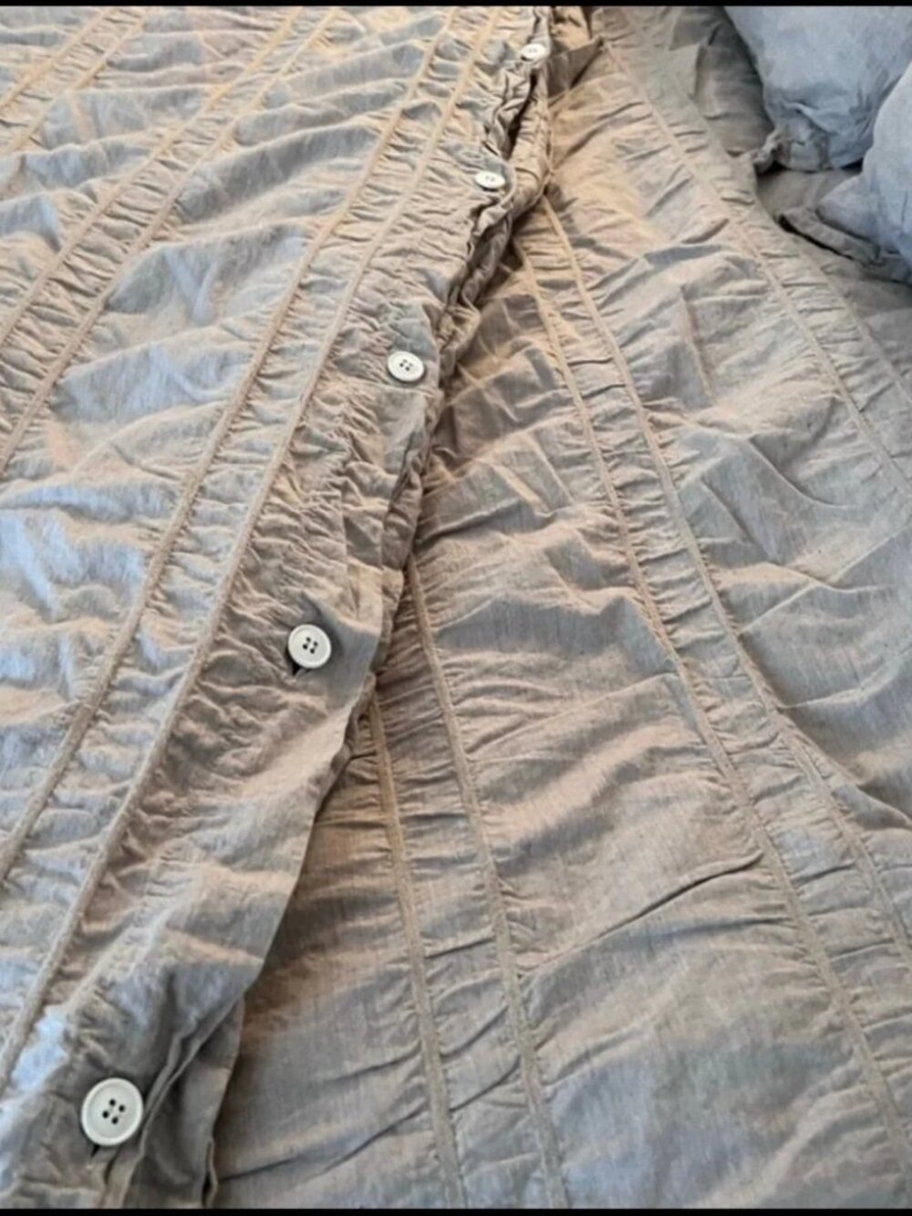 Parachute Gray 100% Cotton Ruffle Duvet Cover Tie Button Closure Full / Queen